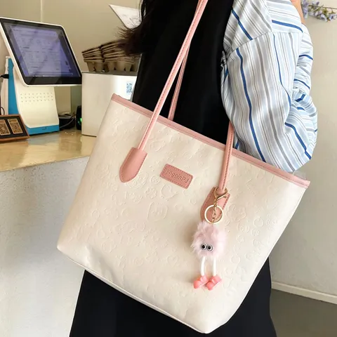 Große Kapazität Farbblock Tote Bag Für Damen Geprägte PU Leder Pendeln Umhängetasche Lässige Handtasche
