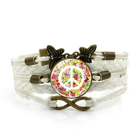 Bracciale in Pelle Intrecciata Multistrato Retrò in Lega Con Farfalla Fiore Segno della Pace Bracciale Per Uomo Donna Gioielli Hippie Regalo