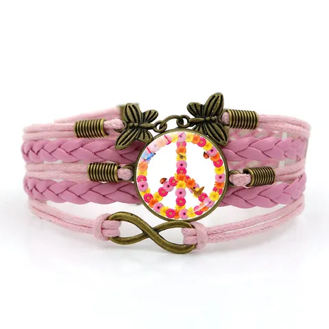 Bracciale in Pelle Intrecciata Multistrato Retrò in Lega Con Farfalla Fiore Segno della Pace Bracciale Per Uomo Donna Gioielli Hippie Regalo