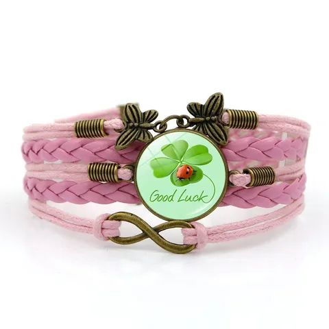 Retro Legierung Vierblättriges Kleeblatt Geflochtenes Lederarmband Mehrlagig Lucky Good Luck Charm Armband Für Damen Herren Schmuck