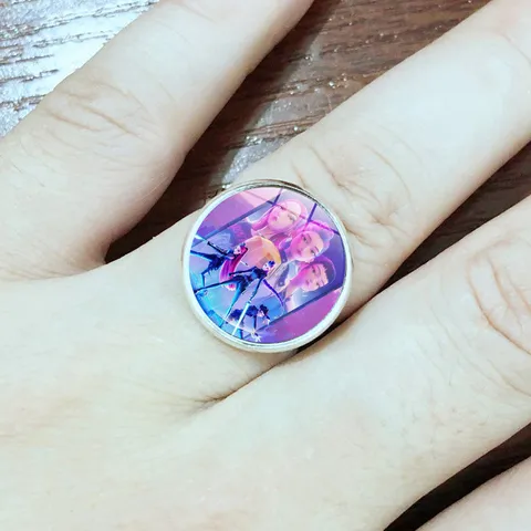 Anime Cartoon Figure Open Adjustable Ring Zinc Alloy Glass Cabochon Band Finger Ring Gift For Men Women Kpop Jewelry Accessories