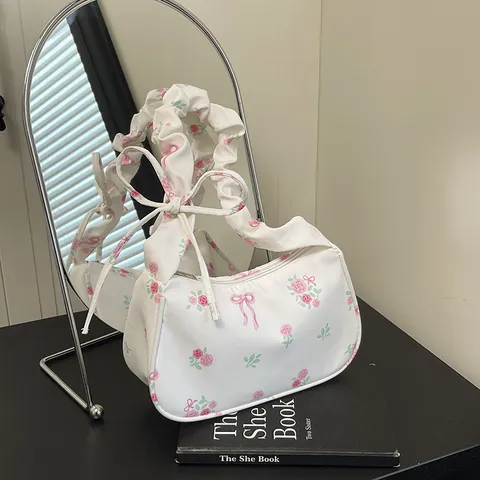 Süße Blumen Schleife Segeltuch Umhängetasche Damen Freizeit Tragetasche Achseltasche Süße Umhängetasche Tägliche Handtasche