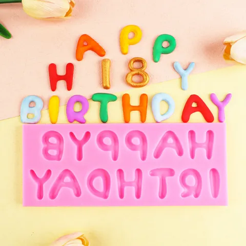 Silicone Buon Compleanno Lettera Numero Stampo per Torte Fondente Cioccolato Cottura Decorazione Strumento DIY Rettangolo Stampo