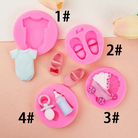 Babyparty Thema Silikonform Für Fondant Kuchen Dekoration Schokolade DIY Zucker Handwerk Backwerkzeug Babykleidung Kinderwagen Schuhe Flasche Form