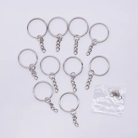 Edelstahl Schlüsselanhänger Ringe Mit Viergliedriger Verlängerungskette Für DIY Schmuckherstellung Schlüsselring Zubehör Silber Farbe