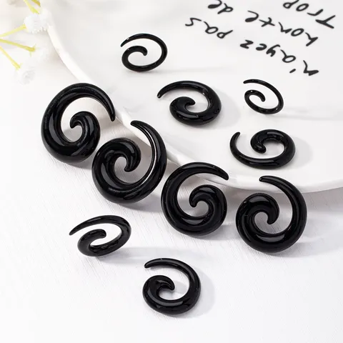 Acrylic Spiral Snail Ear Tapers Black Punk Body Piercing Jewelry Stretching Gauges Expander For Men Women