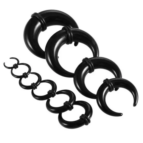 Acrylic Horn Ear Taper Set Black U Shaped Cone Ear Piercing Expander Stretching Kit Body Jewelry For Men Women