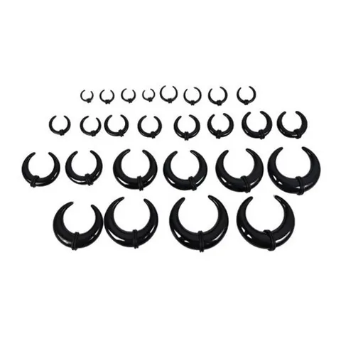 Acrylic Horn Ear Taper Set Black U Shaped Cone Ear Piercing Expander Stretching Kit Body Jewelry For Men Women