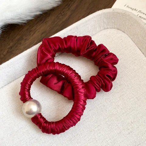 New Year Red Fabric Bowknot Scrunchies Elastic Hair Bands Fashion Flower Hair Ties Streamer Ponytail Holder Headwear For Women Jewelry