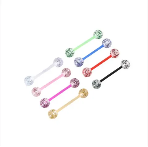 Acrylic Glitter Multicolor Tongue Rings Geometric Soft Bar Lip Piercing Stud Replacement Balls Versatile Body Jewelry Unisex
