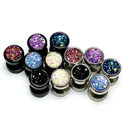 Stainless Steel Dumbbell Stud Earrings Acrylic Glitter Sequins Body Piercing Jewelry Unisex Punk Cartilage Ear Studs