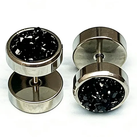 Stainless Steel Dumbbell Stud Earrings Acrylic Glitter Sequins Body Piercing Jewelry Unisex Punk Cartilage Ear Studs