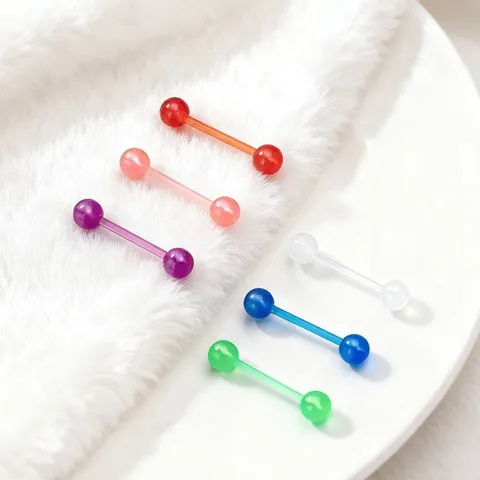 Acrylic Soft Bar Tongue Ring Colorful Pearlescent Replacement Balls Daily Body Piercing Jewelry Unisex Barbell For Men Women