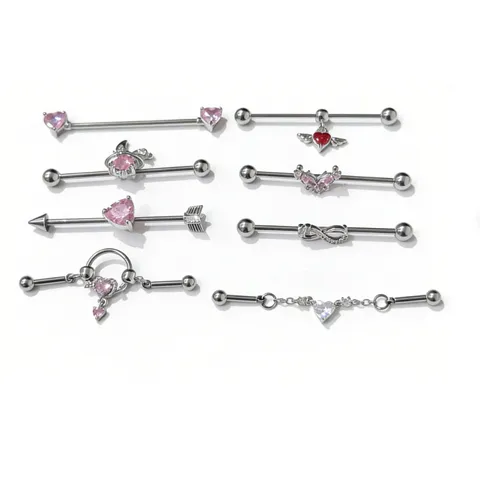 Stainless Steel Industrial Barbell Earring Rhinestone Heart Butterfly Ear Scaffold Piercing Scaffold Piercing Stud Jewelry For Unisex Party