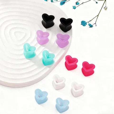 Moda Tunnel Orecchio in Silicone a Forma di Cuore Espansori Morbidi Gioielli per Piercing Corporeo Unisex Regalo Multi Colore