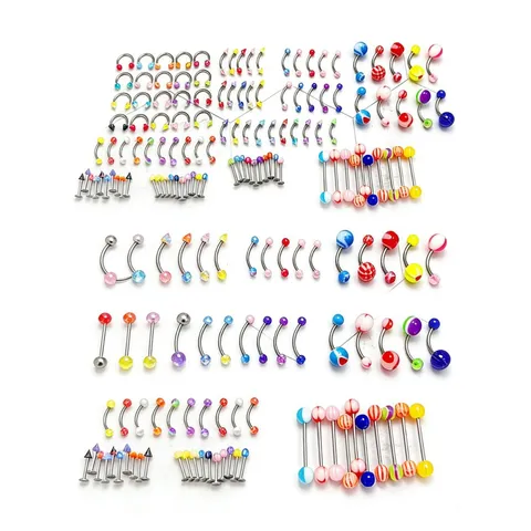 Stainless Steel Body Piercing Jewelry Set Polished Geometric Unisex Ear Nose Lip Tongue Piercing Kit Minimalist Fashion Body Jewelry