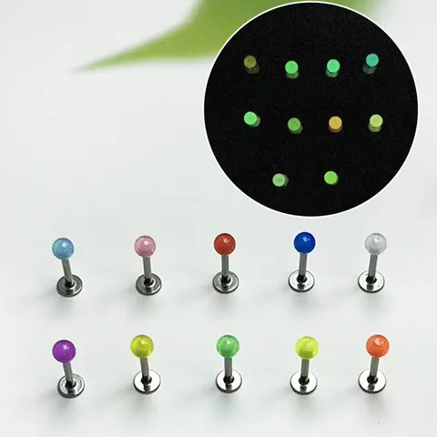 Luminous Acrylic Lip Studs Stainless Steel Rod Cute Multicolor Glow In The Dark Replacement Balls Body Piercing Jewelry Unisex Labret Ring