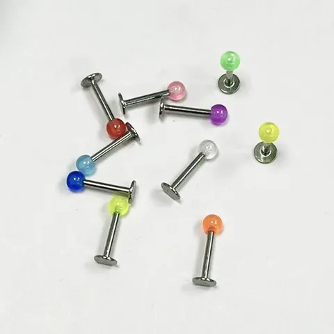 Luminous Acrylic Lip Studs Stainless Steel Rod Cute Multicolor Glow In The Dark Replacement Balls Body Piercing Jewelry Unisex Labret Ring