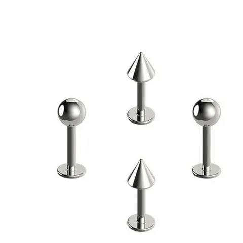 G23 F136 Titanium Internal Thread Flat Back Labret Lip Stud Cartilage Earring Geometric Cone Round Ball Body Piercing Jewelry For Unisex