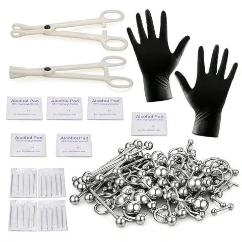 Professional Stainless Steel Body Piercing Kit Geometric Nose Ring Belly Button Ring Eyebrow Ear Cartilage Lip Piercing Jewelry Set For Unisex Style