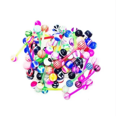Acrylic Tongue Rings Striped Colorful UV Soft Rod Body Piercing Barbells Geometric Candy Color Tongue Piercing Jewelry For Men Women Daily Decor
