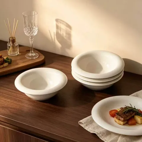 Ceramic Plates Bowls Cream White Mushroom Thick Rim French Vintage Kitchen Dinnerware For Breakfast Salad Dessert