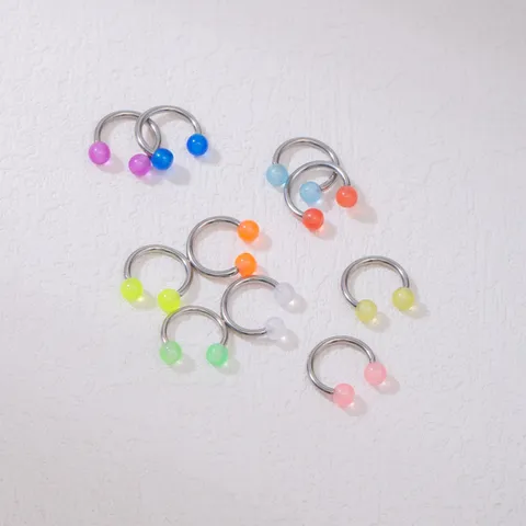 Minimalist Stainless Steel Luminous Nose Ring Acrylic Colorful Horseshoe Nose Stud Geometric Unisex Body Piercing Jewelry Accessory