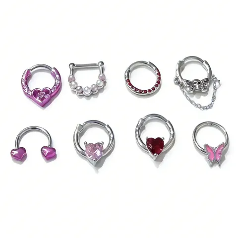 Stainless Steel Septum Nose Ring Clicker Hinged Heart Butterfly Rhinestone Body Piercing Jewelry Hoop Earring For Unisex Daily Decor