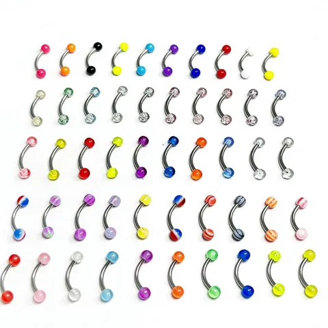 Stainless Steel Acrylic Eyebrow Rings Set Luminous Glitter Curved Barbell Body Piercing Jewelry For Unisex Party