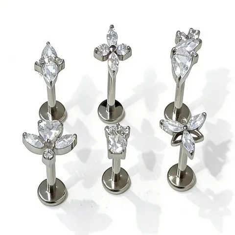 Titanium Alloy Rhinestone Lip Stud Geometric Flower Clover Body Piercing Jewelry Labret Ear Cartilage Piercing Stud For Unisex Daily Party