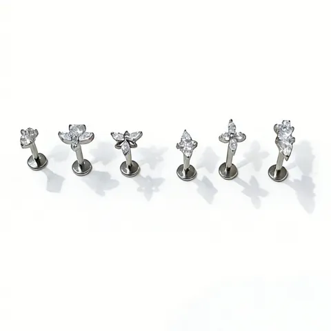 Titanium Alloy Rhinestone Lip Stud Geometric Flower Clover Body Piercing Jewelry Labret Ear Cartilage Piercing Stud For Unisex Daily Party
