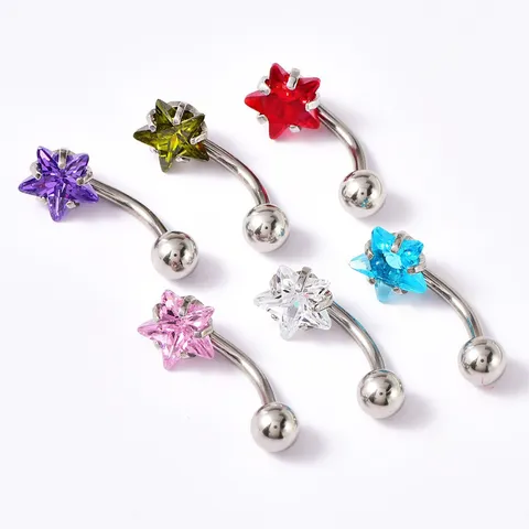 Stainless Steel Zirconia Belly Ring Geometric Four Prong Curved Navel Piercing Jewelry For Women Wedding Birthday Party Gift