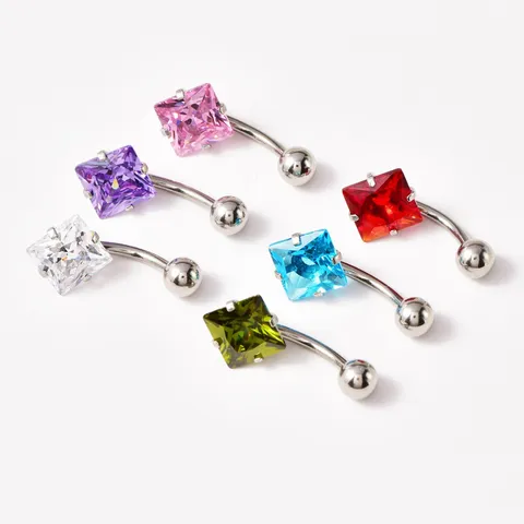 Stainless Steel Zirconia Belly Ring Geometric Four Prong Curved Navel Piercing Jewelry For Women Wedding Birthday Party Gift