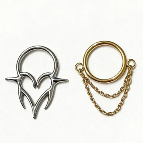 Titanium Alloy Rhinestone Septum Clicker Hinged Nose Ring Hoop Heart Bowknot Chain Tassel Body Piercing Jewelry For Men Women