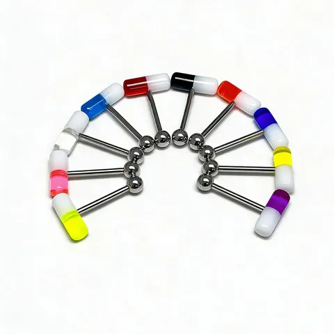 316L Stainless Steel Tongue Ring Acrylic Pill Capsule Multicolor Tongue Piercing Stud Color Block Body Jewelry For Unisex Party