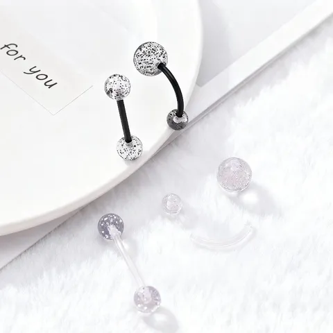 Acrylic Glitter Body Piercing Jewelry Transparent UV Soft Bar Belly Button Rings Tongue Studs Premium Geometric Body Jewelry For Party Unisex