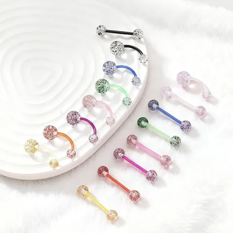 Acrylic Glitter Body Piercing Jewelry Transparent UV Soft Bar Belly Button Rings Tongue Studs Premium Geometric Body Jewelry For Party Unisex