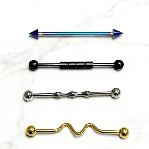 Stainless Steel Industrial Barbells Ear Cartilage Piercing Studs Punk Geometric Lightning Cone Ear Rings Body Jewelry