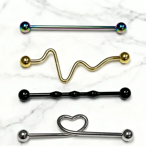 Stainless Steel Industrial Barbells Ear Cartilage Piercing Studs Punk Geometric Lightning Cone Ear Rings Body Jewelry