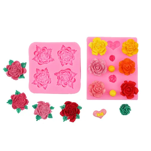 Molde de Silicona de Flor de Rosa Forma de Corazón Herramienta de Decoración de Pasteles Fondant para DIY Chocolate Arcilla Resina