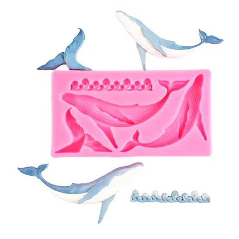 Moule à Gâteau en Silicone Fondant Série Océan Baleine Bleue Dauphin Queue Vague pour Chocolat Outils de Décoration