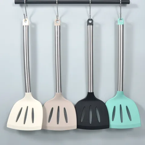 Silikon Pfannenwender Hitzebeständig Kochspatel Mit Edelstahl Rohrgriff Antihaft Bratwender Haus Küche Utensil