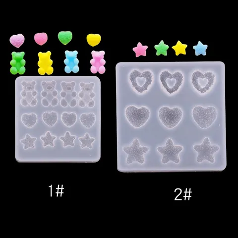 Molde de Fundición de Silicona Translúcido Formas de Estrella Corazón Oso Para Bricolaje Resina Epoxi Líquida UV Joyería Accesorios