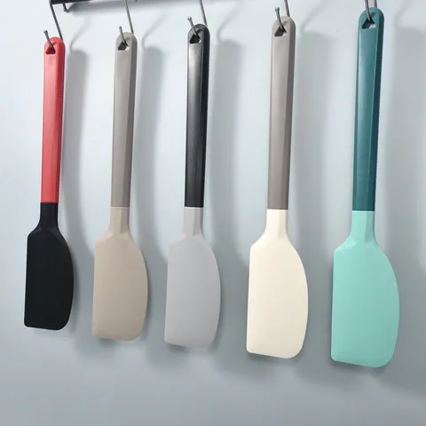 Spatule en Silicone Long Manche Plat en Plastique Bloc de Couleur Racleur de Crème Résistant aux Hautes Températures Antiadhésif Outils de Pâtisserie