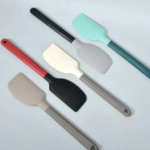 Spatule en Silicone Long Manche Plat en Plastique Bloc de Couleur Racleur de Crème Résistant aux Hautes Températures Antiadhésif Outils de Pâtisserie