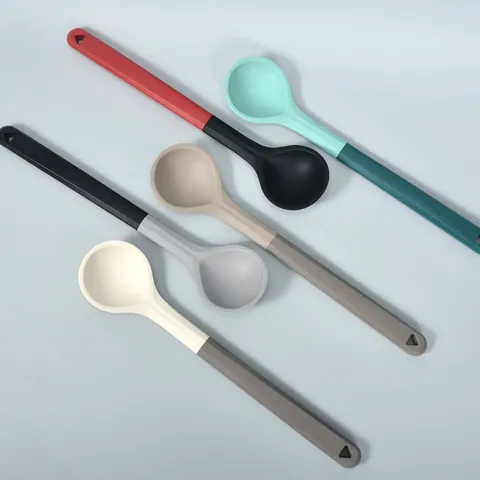 Modern Minimalist Heat Resistant Silicone Cooking Spoon With Color Block Plastic Handle Non Stick Kitchen Stirring Mixing Spoon Tool