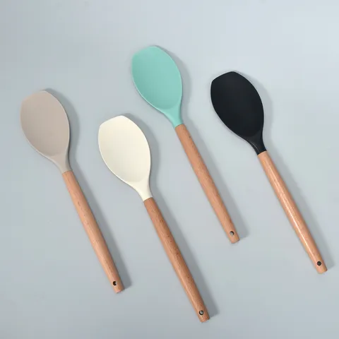 Modern Minimalist Silicone Baking Scraper Cream Spatula Salad Spoon Cooking Baking Tools Heat Resistant Wooden Handle Spatula Kitchen Cake Pastry Utensil