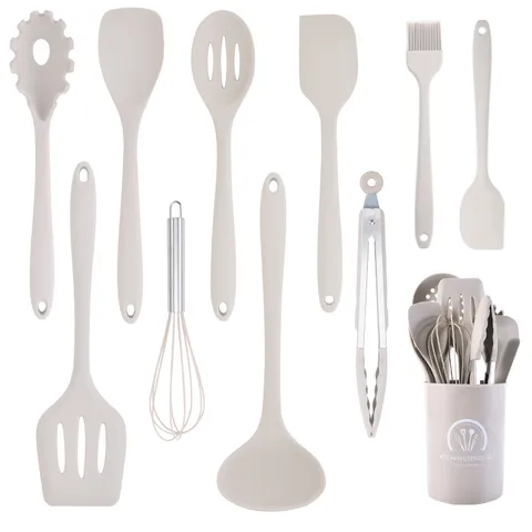 Modern Silikon Küchenhelfer Set Hitzebeständig Antihaft Kochlöffel Pfannenwender Halter Zange Schneebesen Pinsel Küchengeräte Werkzeuge