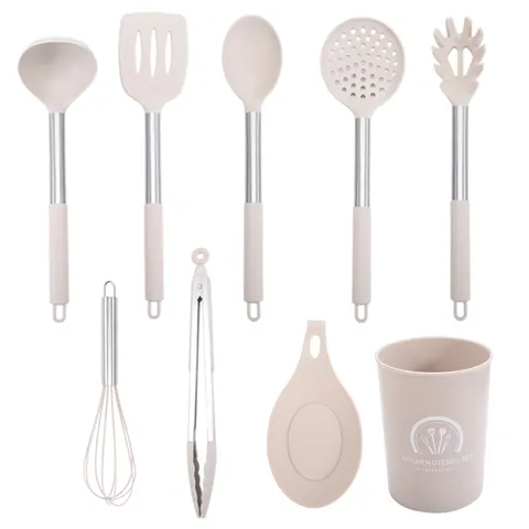 Modernes Silikon Küchenhelfer Set Mit Edelstahlgriff Antinhaftbeschichtung Hitzebeständig Kochen Löffel Spachtel Set Für Hausküche