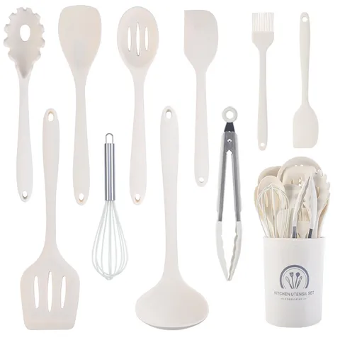 Modern Silikon Küchenhelfer Set Hitzebeständig Antihaft Kochlöffel Pfannenwender Halter Zange Schneebesen Pinsel Küchengeräte Werkzeuge